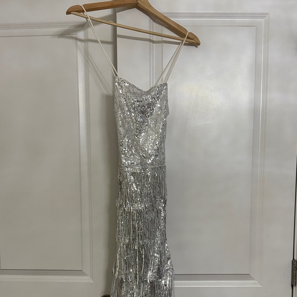 Elegant Silver Strapless Sequin Dress